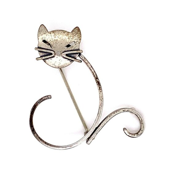 VTG Estate Beau Sterling Silver Artisan Cat Kitten Feline Pin Brooch! 14 - Picture 1 of 6